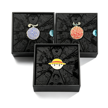 One Piece Monkey D Luffy Wanted Poster Dog Tag Keychain Devil Fruit Enamel Pin Gift Box Set, Anime Zoro Ace Law Metal Keyring Lapel Pin Collectible Jewelry Present for Fans