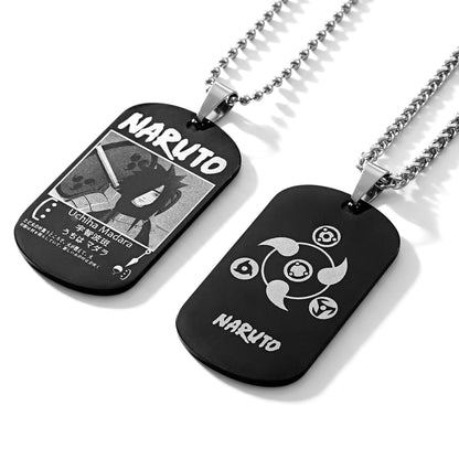 Naruto Anime Characters Double Sided Engraved Dog Tag Necklace, Stainless Steel Black Pendant Chain Necklace, Classic Naruto Shippuden Symbol Jewelry Gifts For Men Teens Anime Fans Cosplay Accessories