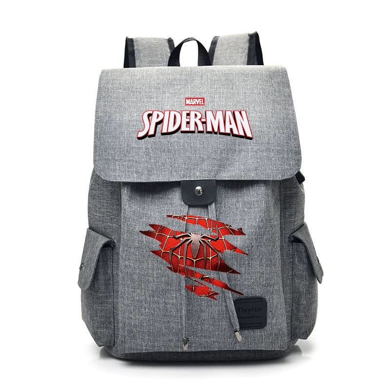 Spider-Man Marvel Canvas Backpack, Flip Top Drawstring Rucksack, Anime Superhero School Bookbag, Casual Travel Daypack Gift for Fans  >