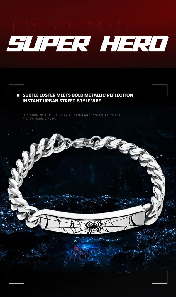 Marvel Titanium Steel Cuban Link Bracelet for Men, Superhero Logo Engraved Chain Wristband, Fashion Streetwear Jewelry, Marvel Fans Gift with Gift Box
