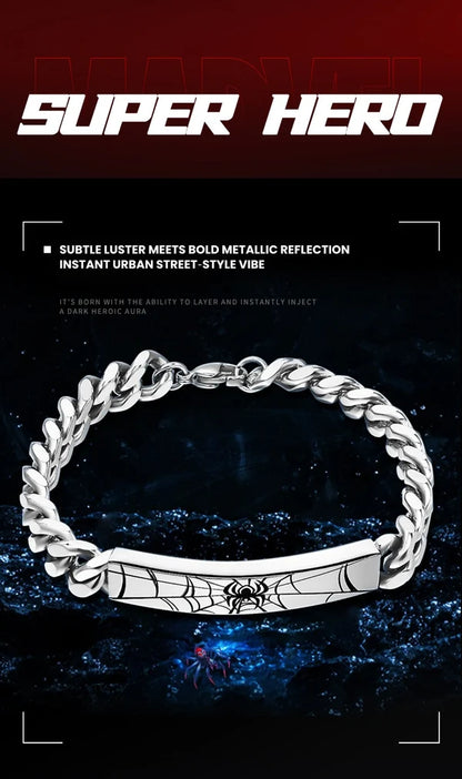 Marvel Titanium Steel Cuban Link Bracelet for Men, Superhero Logo Engraved Chain Wristband, Fashion Streetwear Jewelry, Marvel Fans Gift with Gift Box