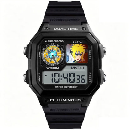 Naruto Sasuke Anime Digital Sports Watch, 30M Waterproof Dual Time EL Backlight Chronograph Wrist Watch