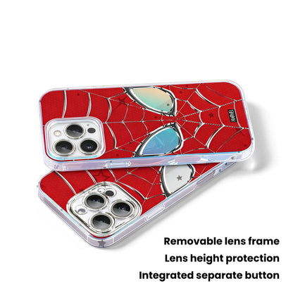 Marvel Spider‑Man Removable Lens Frame Phone Case, 3‑In‑1 Camera Lens Protection Shockproof Airbag Bumper Cover For Multiple Smartphone Models, Cool Red Web Pattern Protective Phone Case For Fans