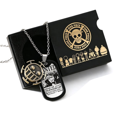 One Piece Monkey D Luffy Wanted Poster Dog Tag Necklace Keychain Set, Anime Straw Hat Zoro Ace Law Metal Pendant Jewelry, Stainless Steel Cosplay Collectible Gift Box For Anime Fans