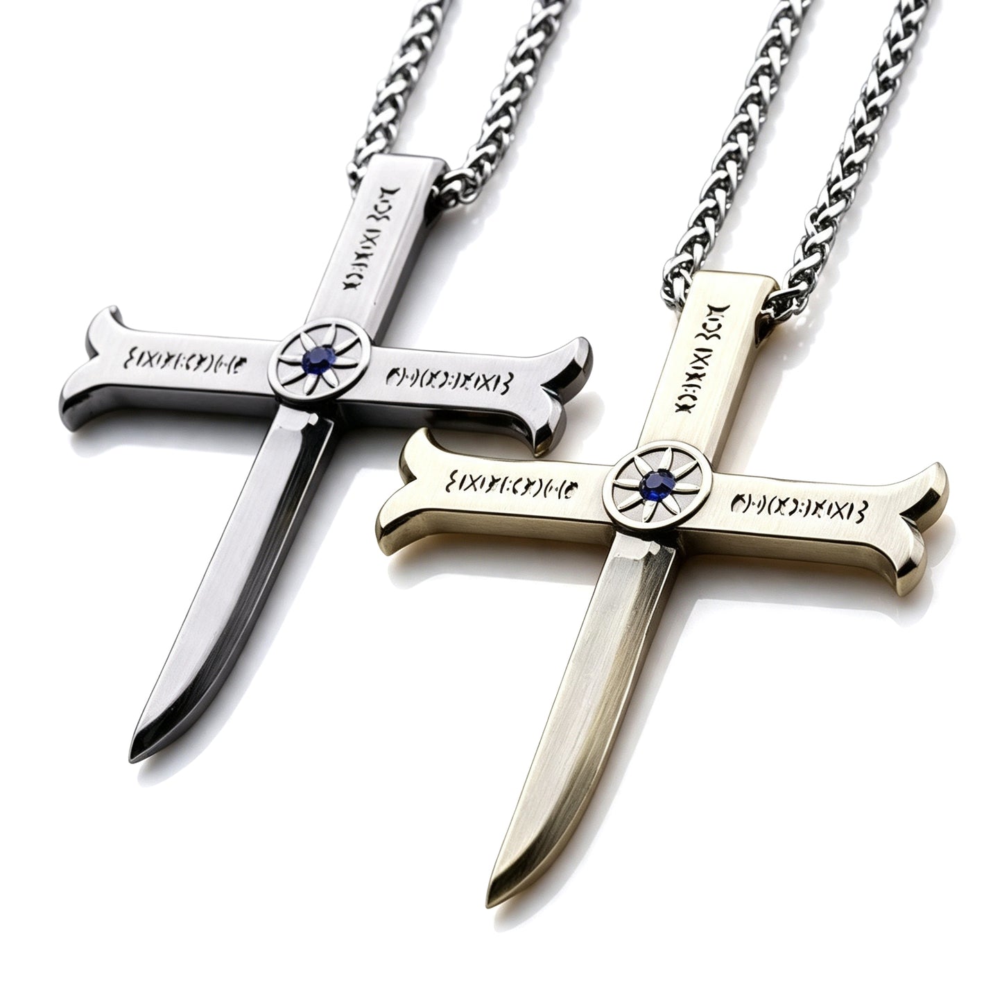 One Piece Dracule Mihawk Anime Cross Sword Pendant Necklace & Keychain, Detachable Blade Titanium Steel Jewelry 2 Colors Anime Character Collectible Accessory Set
