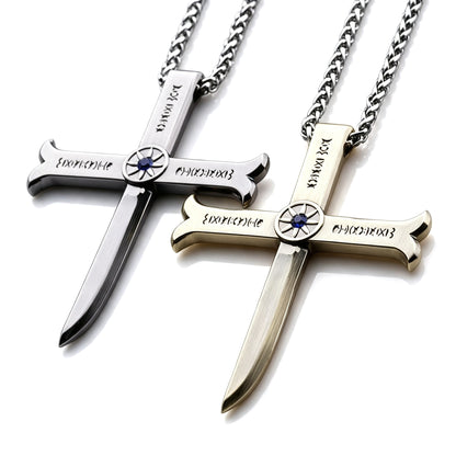 One Piece Dracule Mihawk Anime Cross Sword Pendant Necklace & Keychain, Detachable Blade Titanium Steel Jewelry 2 Colors Anime Character Collectible Accessory Set