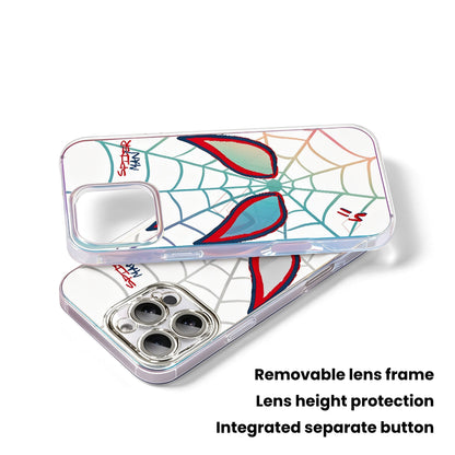 Marvel Spider‑Man Hand‑Drawn Web Pattern Phone Case, Removable 3‑In‑1 Camera Lens Frame, Quadrilateral Airbag Shockproof Anti‑Drop Protective Cover For Multiple Smartphone Models, Cute Cartoon Phone Case For Fans