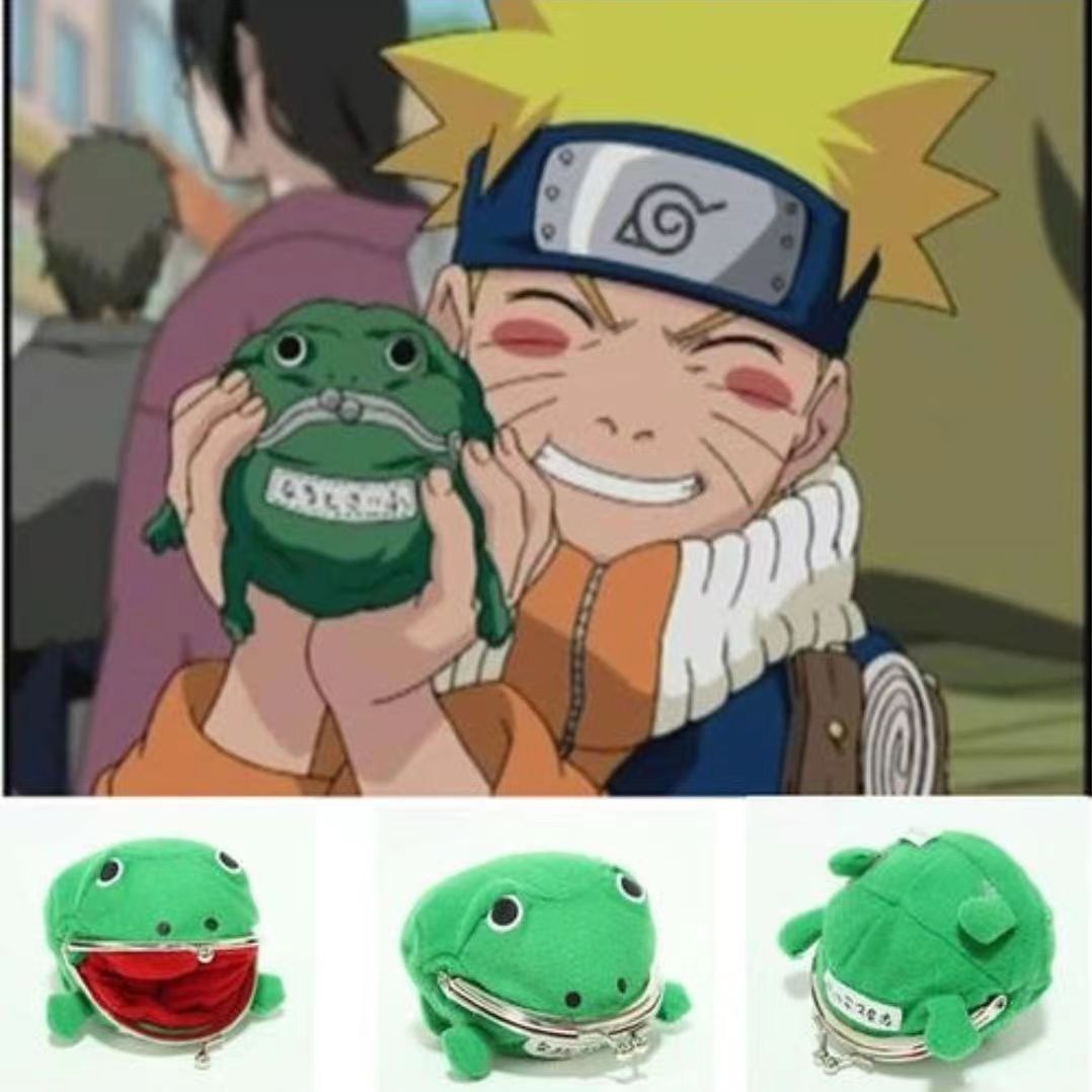 Naruto Frog Coin Purse, Anime Green Frog Plush Kiss‑Lock Mini Wallet