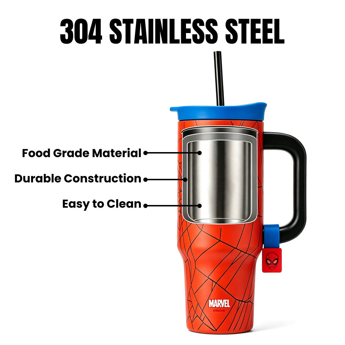 Marvel Spider‑Man Venom 32oz Stainless Steel Tumbler With Handle Straw Double Wall Vacuum Insulated Travel Mug Leak‑Proof Large 950ml Water Cup 2 Color Options For Anime Fans