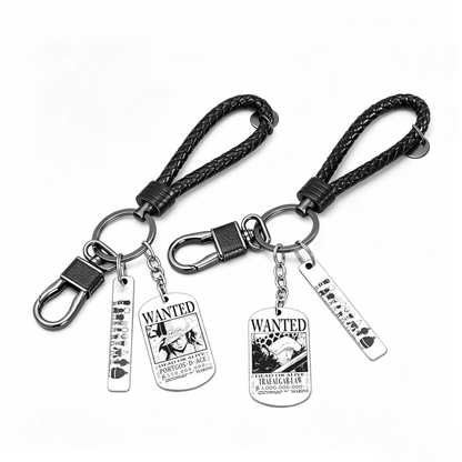 One Piece Monkey D Luffy Wanted Poster Dog Tag Keychain Devil Fruit Enamel Pin Gift Box Set, Anime Zoro Ace Law Metal Keyring Lapel Pin Collectible Jewelry Present for Fans