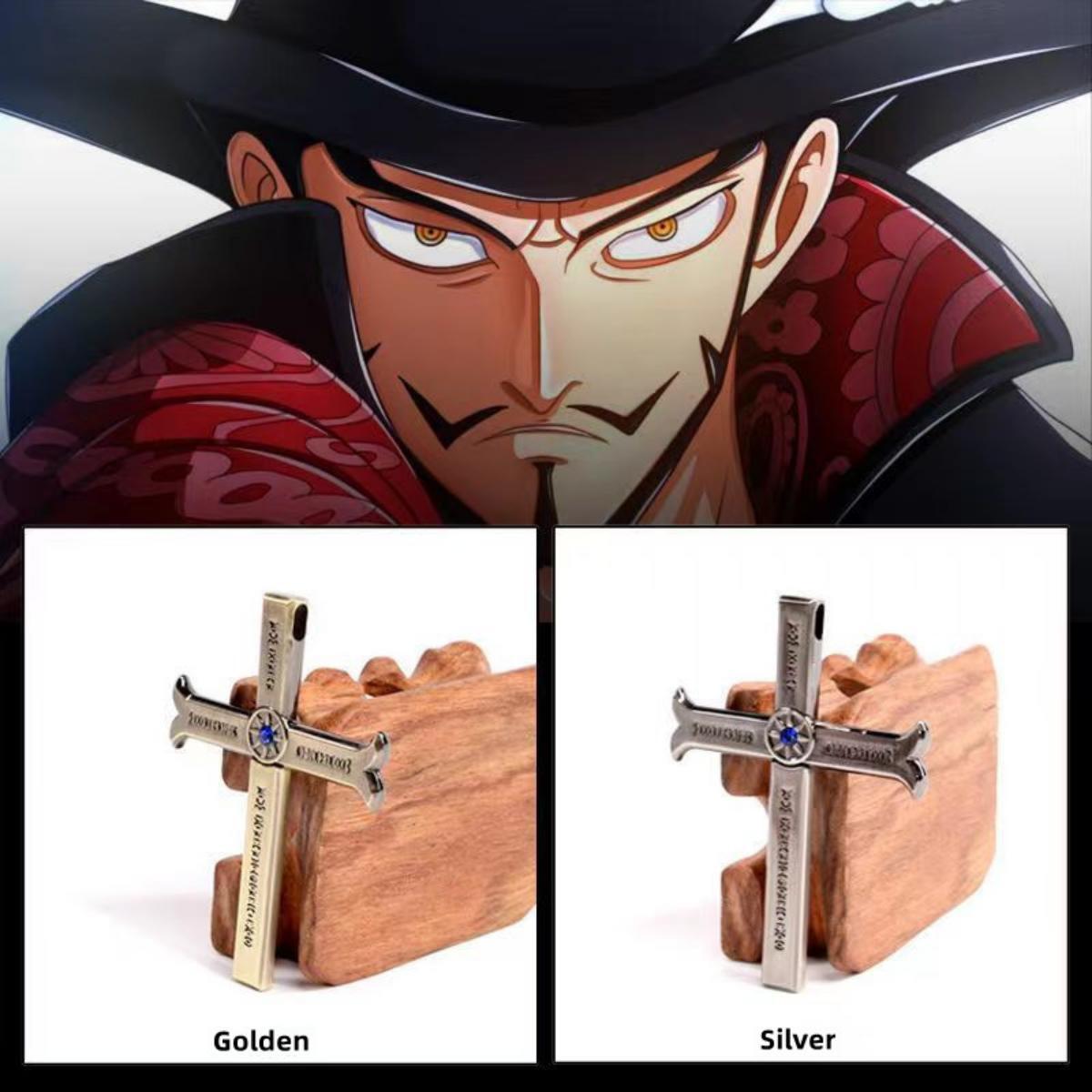 One Piece Dracule Mihawk Anime Cross Sword Pendant Necklace & Keychain, Detachable Blade Titanium Steel Jewelry 2 Colors Anime Character Collectible Accessory Set