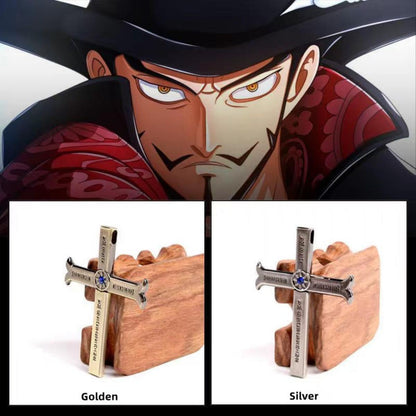 One Piece Dracule Mihawk Anime Cross Sword Pendant Necklace & Keychain, Detachable Blade Titanium Steel Jewelry 2 Colors Anime Character Collectible Accessory Set