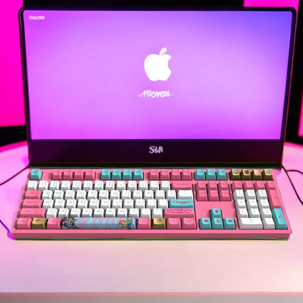 One Piece Chopper Luffy Mechanical Keyboard, 108‑Key PBT Anime Pink Gaming Keyboard with Custom Keycaps