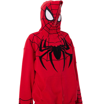 Marvel Spider‑Man Full Zip Hoodie, Spider Web Chenille Embroidery Hooded Sweatshirt With Mask Eyes Design, Oversized Casual Streetwear Jacket For Men Women, Multi‑Color Options, Loose Fit Long Sleeve Cosplay Daily Hooded Coat