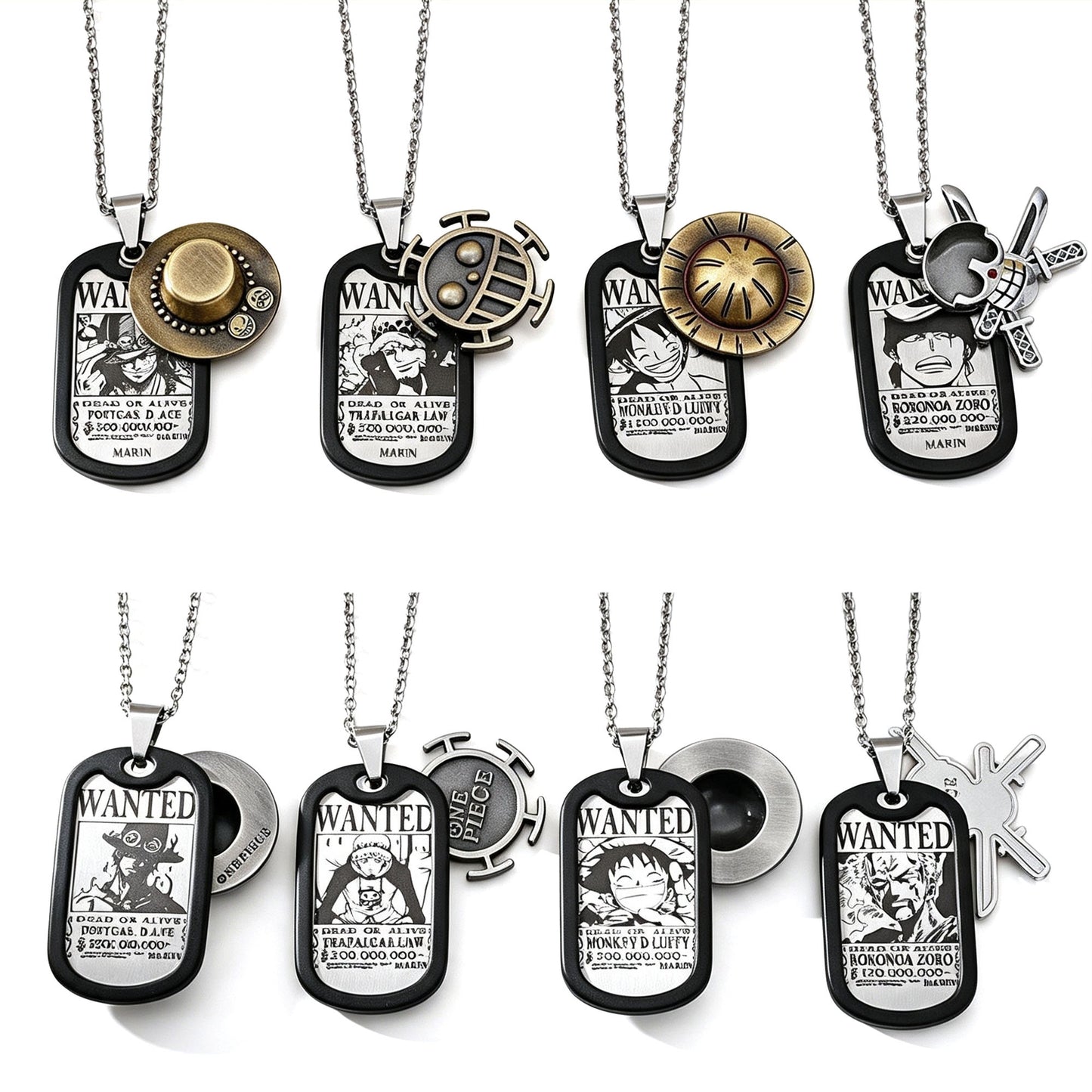 One Piece Monkey D Luffy Wanted Poster Dog Tag Necklace Keychain Set, Anime Straw Hat Zoro Ace Law Metal Pendant Jewelry, Stainless Steel Cosplay Collectible Gift Box For Anime Fans