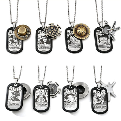 One Piece Monkey D Luffy Wanted Poster Dog Tag Necklace Keychain Set, Anime Straw Hat Zoro Ace Law Metal Pendant Jewelry, Stainless Steel Cosplay Collectible Gift Box For Anime Fans