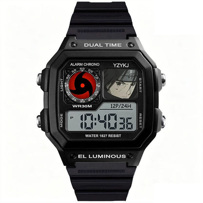 Naruto Sasuke Anime Digital Sports Watch, 30M Waterproof Dual Time EL Backlight Chronograph Wrist Watch