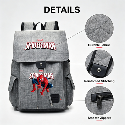Spider-Man Marvel Canvas Backpack, Flip Top Drawstring Rucksack, Anime Superhero School Bookbag, Casual Travel Daypack Gift for Fans  >