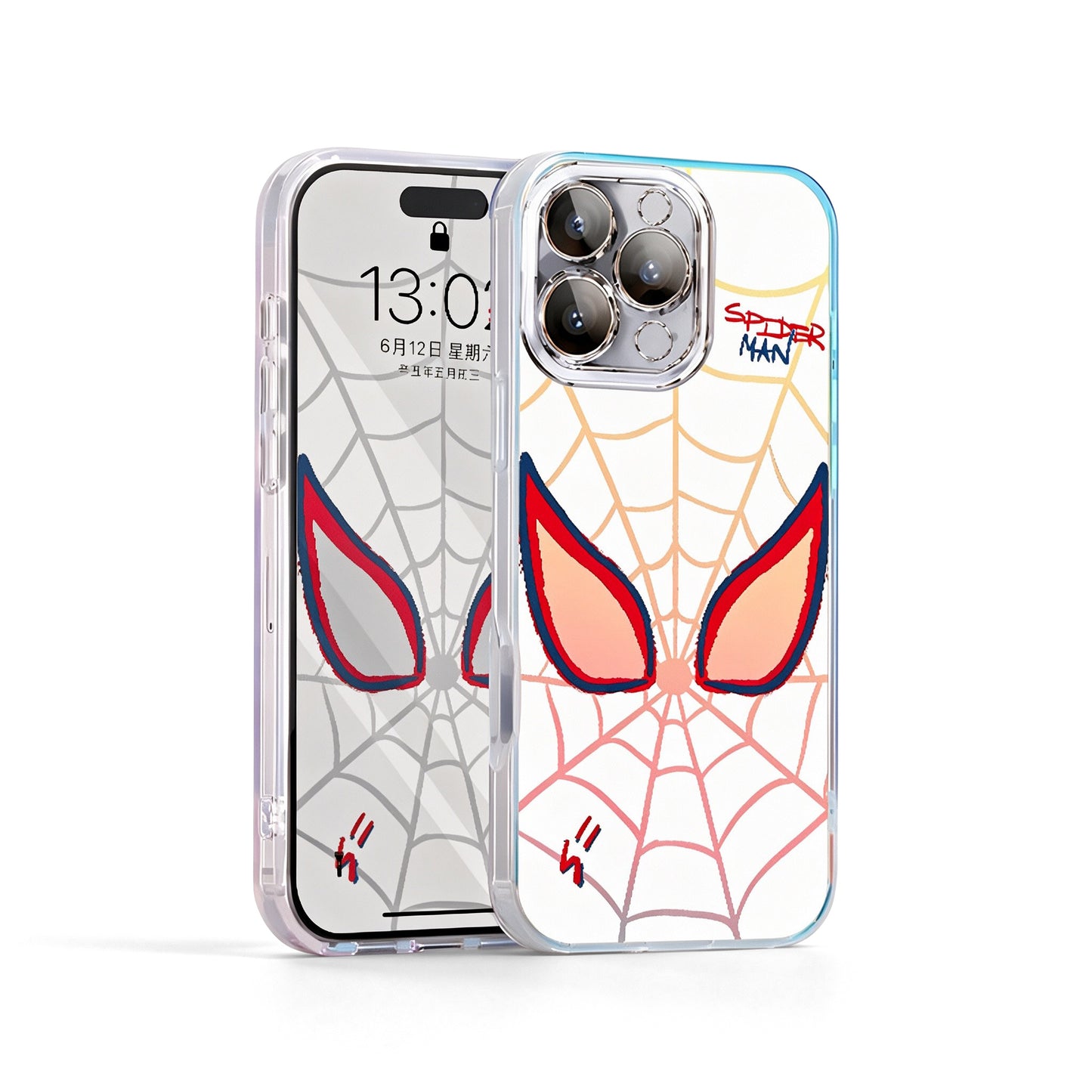 Marvel Spider‑Man Hand‑Drawn Web Pattern Phone Case, Removable 3‑In‑1 Camera Lens Frame, Quadrilateral Airbag Shockproof Anti‑Drop Protective Cover For Multiple Smartphone Models, Cute Cartoon Phone Case For Fans
