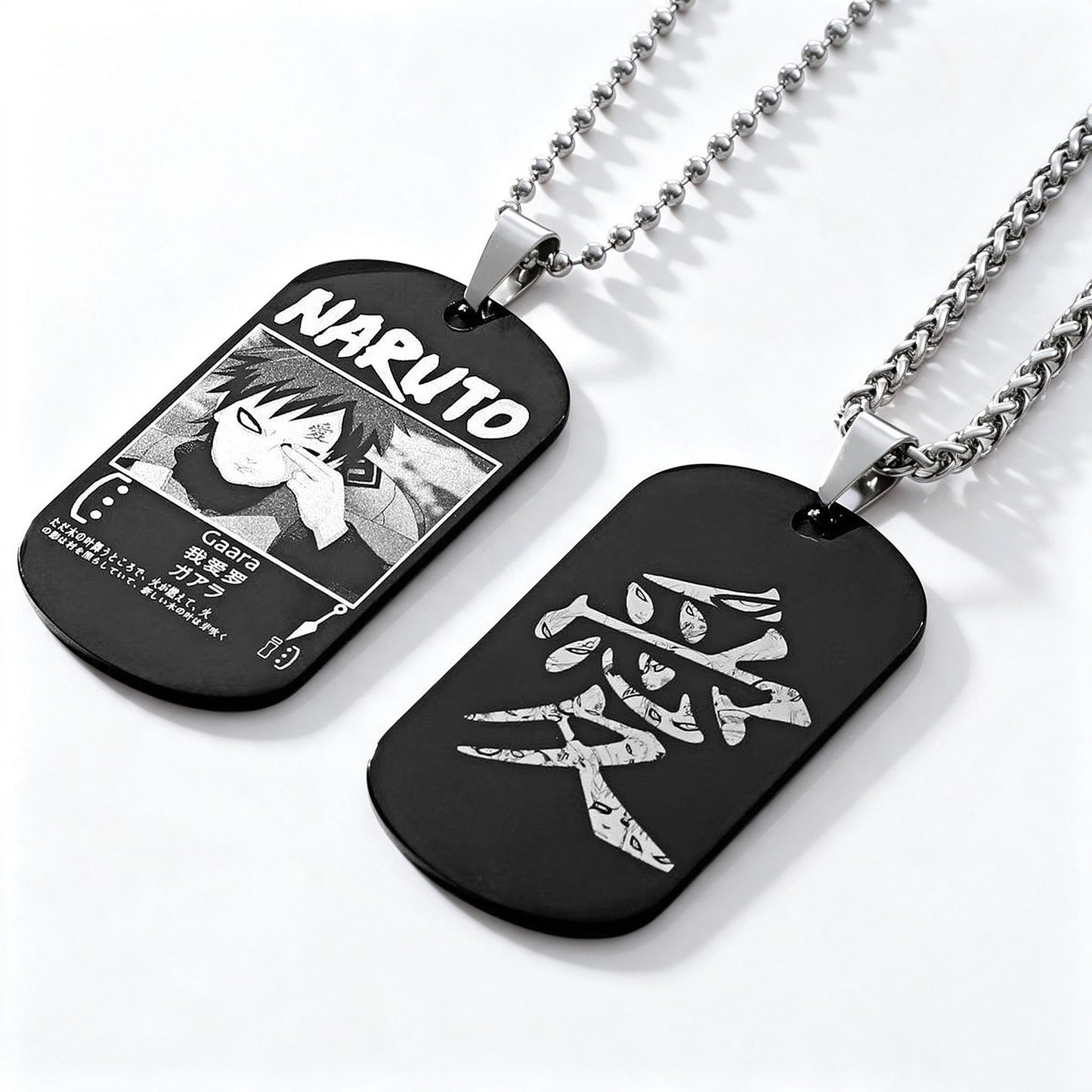 Naruto Anime Characters Double Sided Engraved Dog Tag Necklace, Stainless Steel Black Pendant Chain Necklace, Classic Naruto Shippuden Symbol Jewelry Gifts For Men Teens Anime Fans Cosplay Accessories
