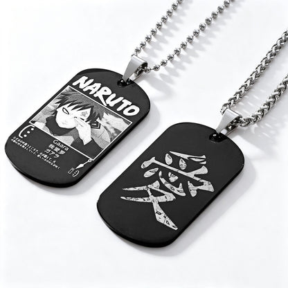 Naruto Anime Characters Double Sided Engraved Dog Tag Necklace, Stainless Steel Black Pendant Chain Necklace, Classic Naruto Shippuden Symbol Jewelry Gifts For Men Teens Anime Fans Cosplay Accessories