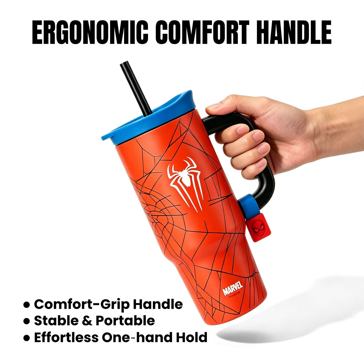 Marvel Spider‑Man Venom 32oz Stainless Steel Tumbler With Handle Straw Double Wall Vacuum Insulated Travel Mug Leak‑Proof Large 950ml Water Cup 2 Color Options For Anime Fans