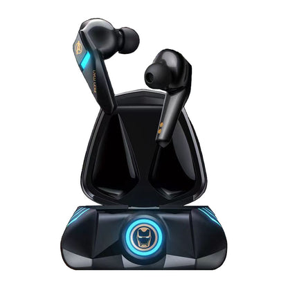 Marvel Spider-Man Iron Man TWS Gaming Bluetooth Earbuds, Low Latency Dual Mode Noise Cancelling Wireless Headphones with RGB Light Charging Case