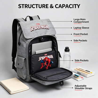 Spider-Man Marvel Canvas Backpack, Flip Top Drawstring Rucksack, Anime Superhero School Bookbag, Casual Travel Daypack Gift for Fans  >