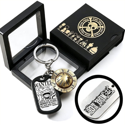 One Piece Monkey D Luffy Wanted Poster Dog Tag Necklace Keychain Set, Anime Straw Hat Zoro Ace Law Metal Pendant Jewelry, Stainless Steel Cosplay Collectible Gift Box For Anime Fans