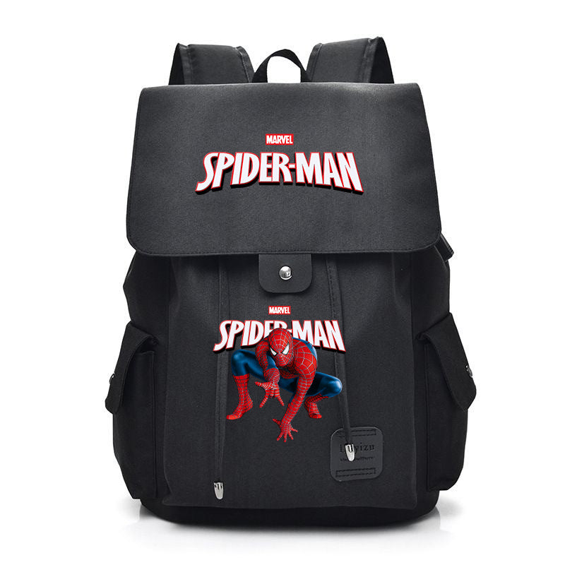 Spider-Man Marvel Canvas Backpack, Flip Top Drawstring Rucksack, Anime Superhero School Bookbag, Casual Travel Daypack Gift for Fans  >