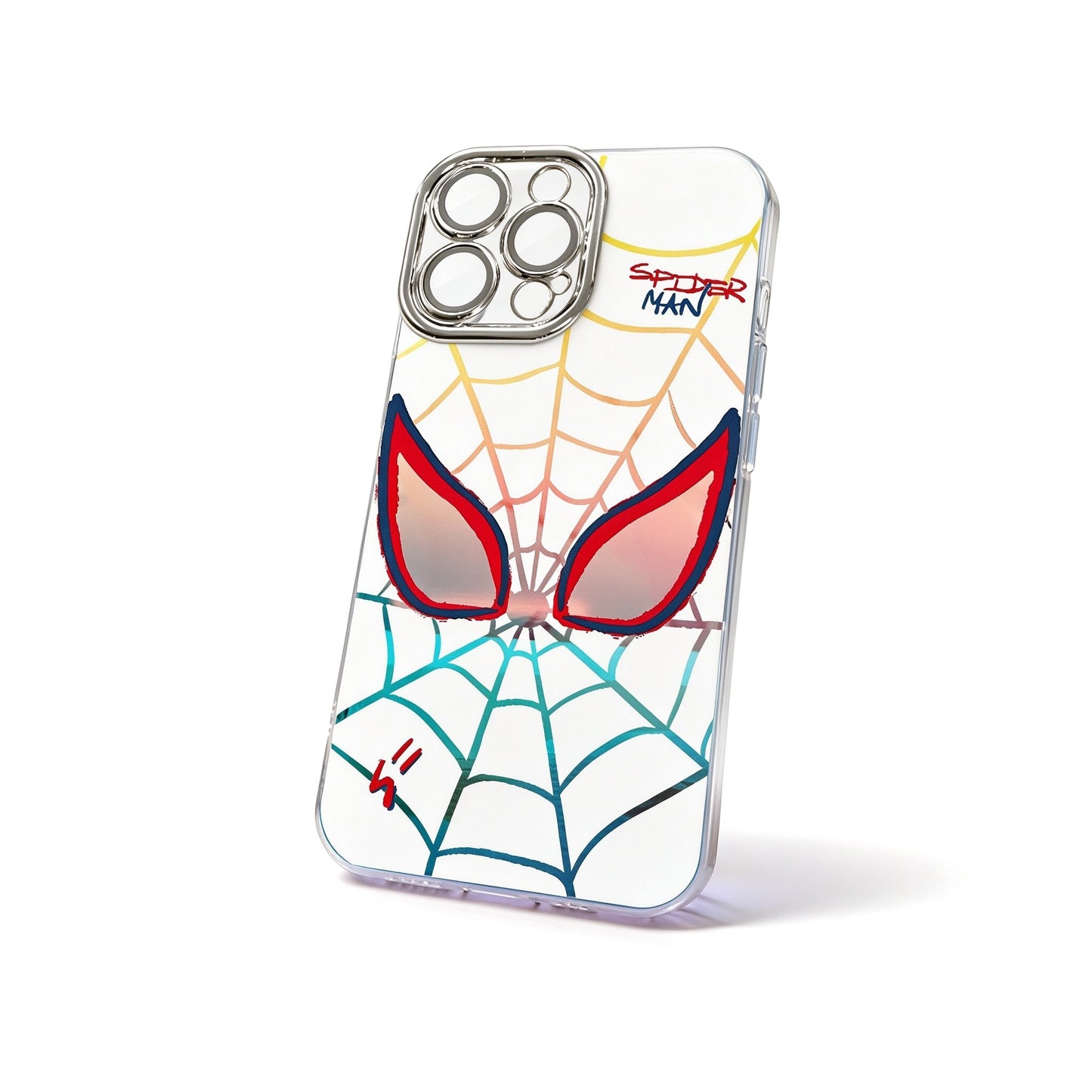 Marvel Spider‑Man Hand‑Drawn Web Pattern Phone Case, Removable 3‑In‑1 Camera Lens Frame, Quadrilateral Airbag Shockproof Anti‑Drop Protective Cover For Multiple Smartphone Models, Cute Cartoon Phone Case For Fans