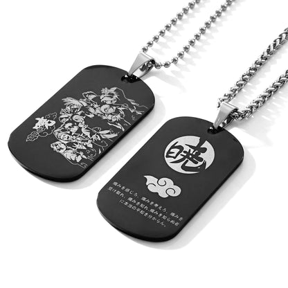 Naruto Anime Characters Double Sided Engraved Dog Tag Necklace, Stainless Steel Black Pendant Chain Necklace, Classic Naruto Shippuden Symbol Jewelry Gifts For Men Teens Anime Fans Cosplay Accessories