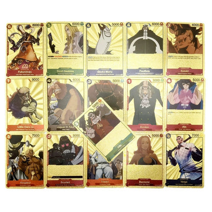 One Piece Monkey D Luffy Roronoa Zoro Gold Foil Collectible Trading Cards Box Set, Anime Character Waterproof Gold Plated TCG Game Cards