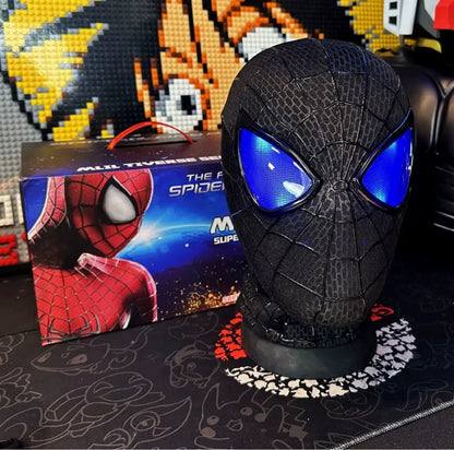 Marvel Spider‑Man Gwen Stacy Miles Morales Electric Mask LED Light Movable Eyes Remote Control Ring Lycra Full Face Helmet Cosplay Costume Prop Multiple Styles For Halloween Anime Fans